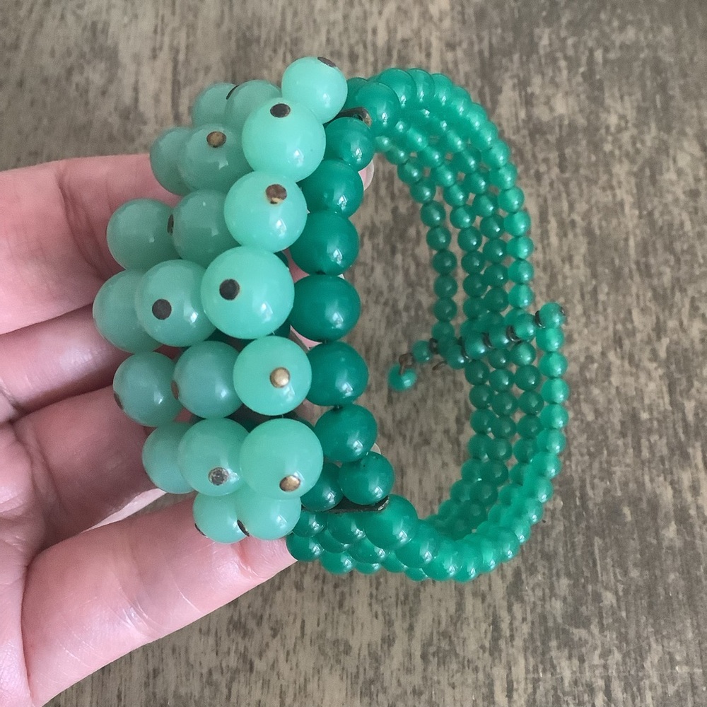 Vintage faux green jade cuff bracelet.